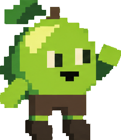A smiling lime mascot waving.